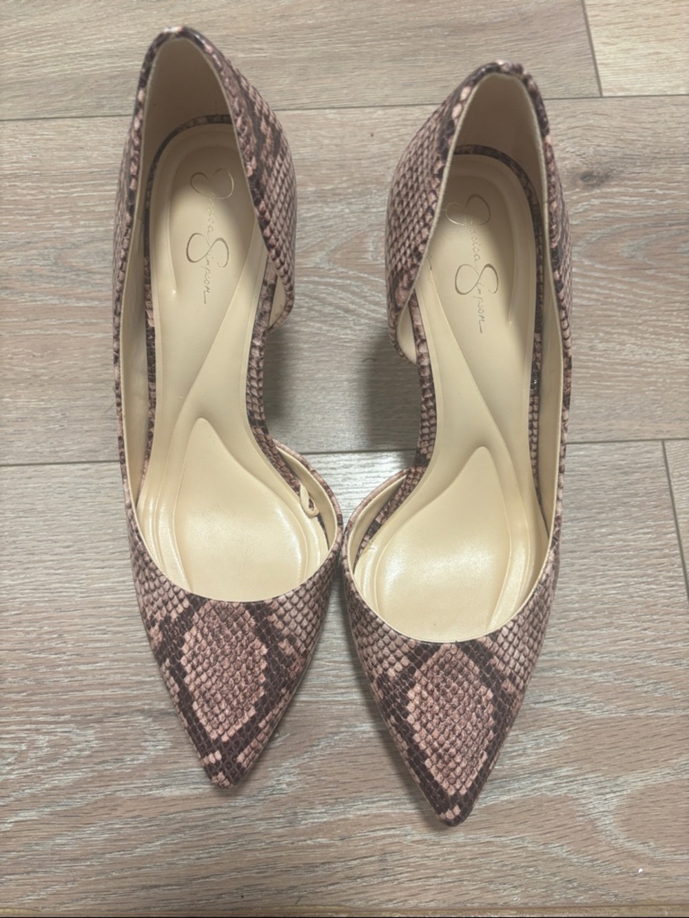 Jessica Simpson Taupe Snake-Print D'Orsay Pointed Pumps
